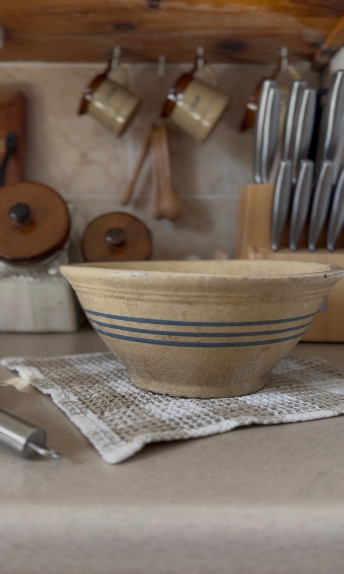 Antique Striped Stoneware Bowl