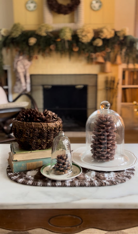 Pinecone and Moss Basket filled with pinecones