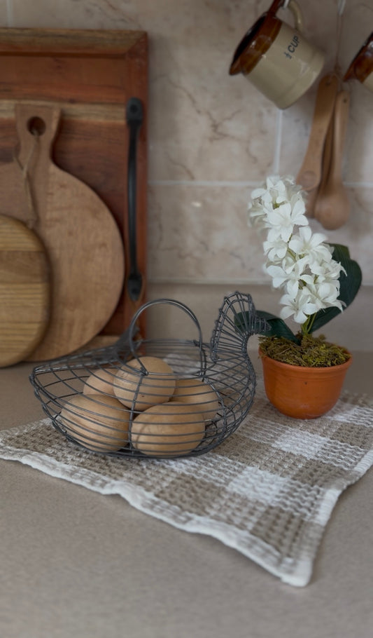 Wire Chicken Egg Basket with Wooden Eggs