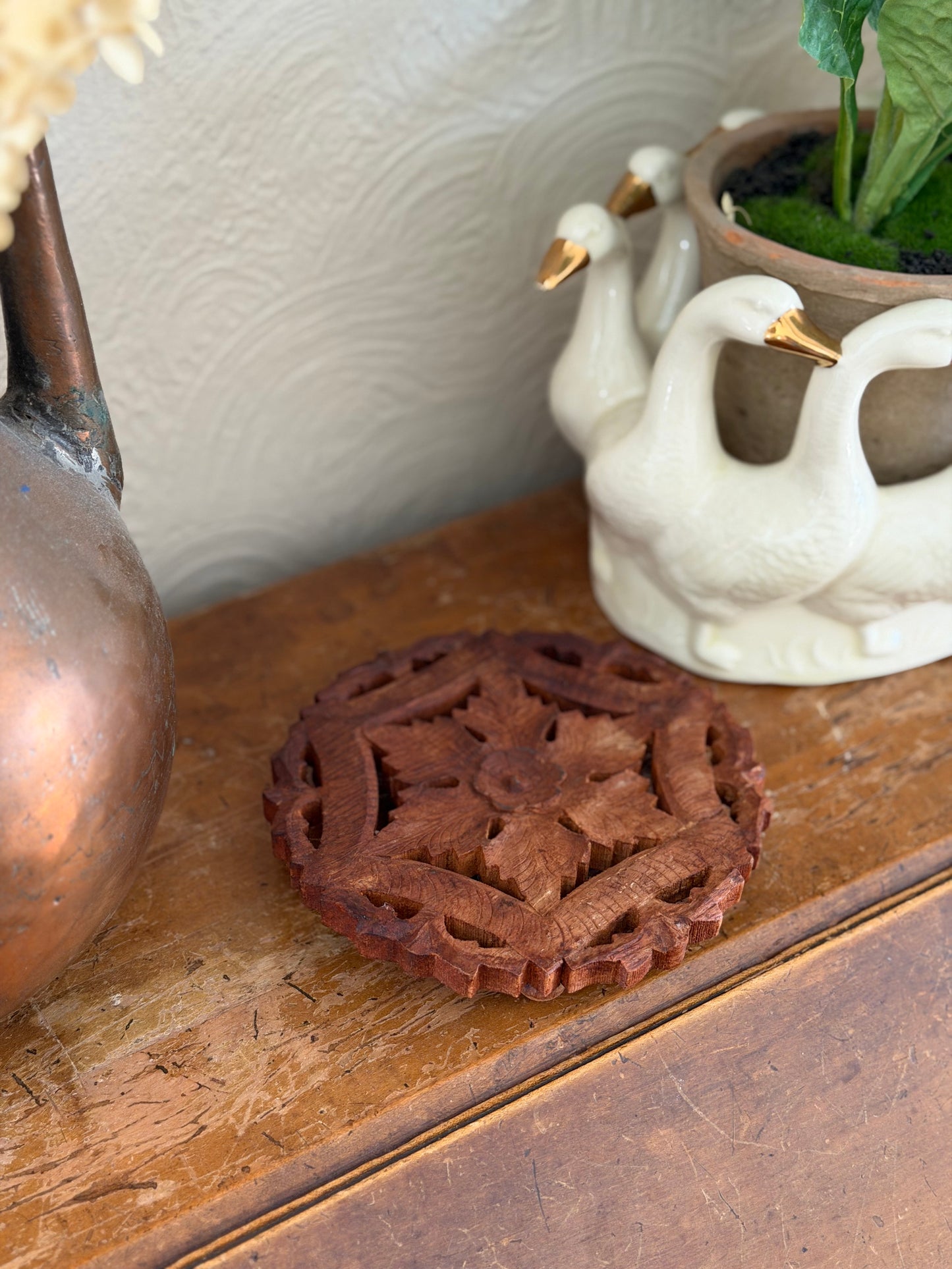 Carved Wooden Trivet made in India