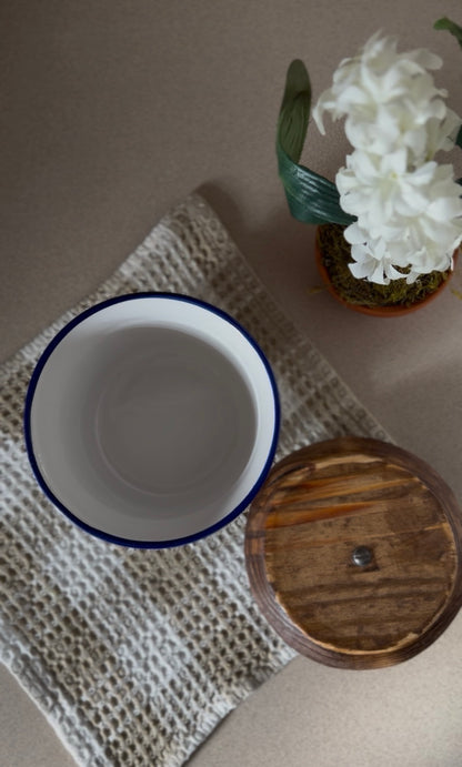 Set of 3 Vintage Rosenthal Netter Blue Geese Ceramic Canisters with Hand-Made Wooden Lids
