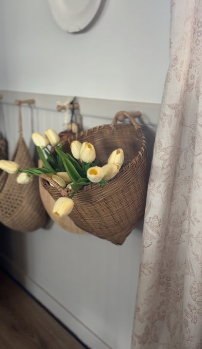 Double Handle Light Colored Woven Basket (flowers and rolling pins not included)