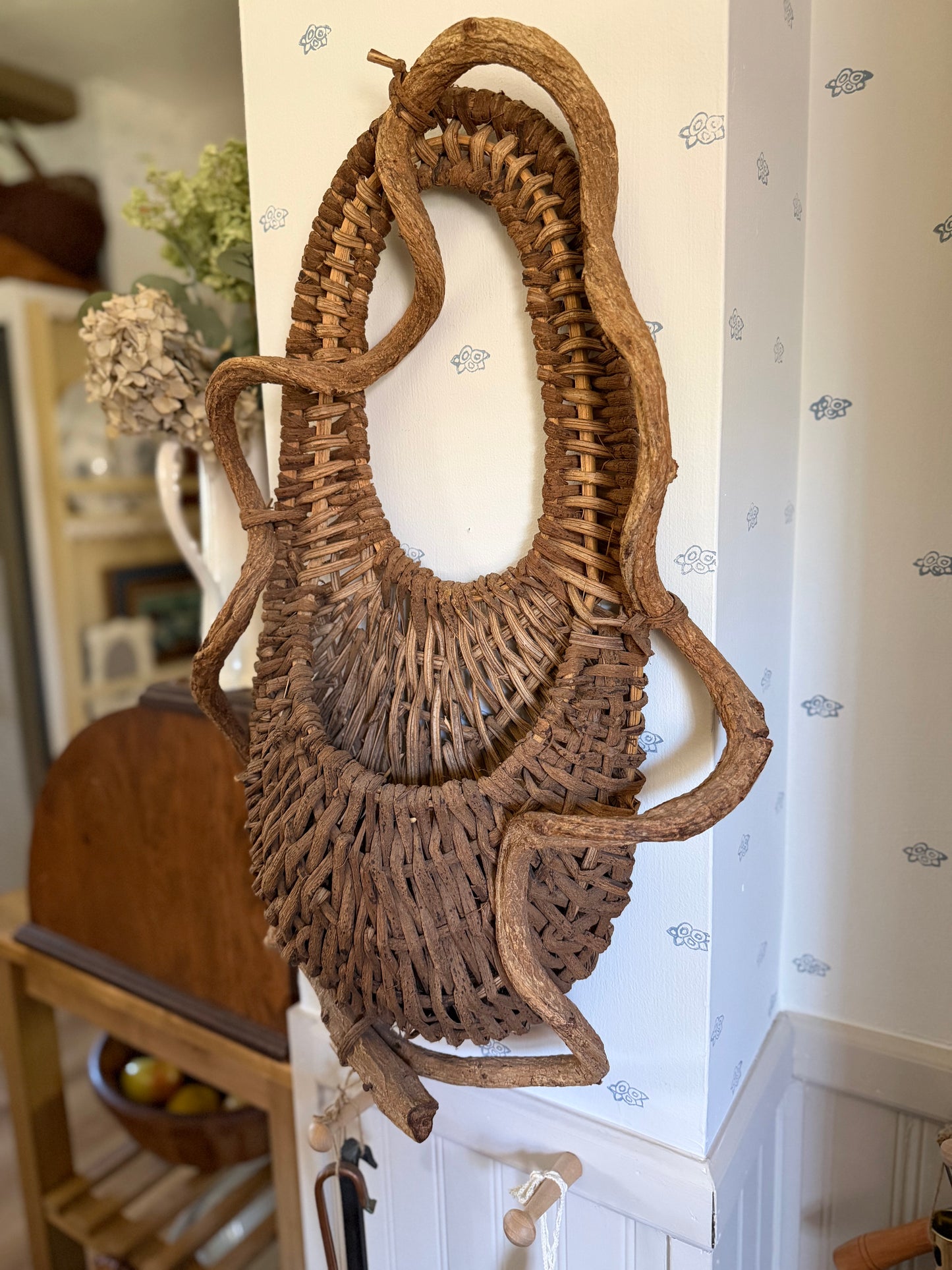 Handwoven Willow and Branch Hanging Basket