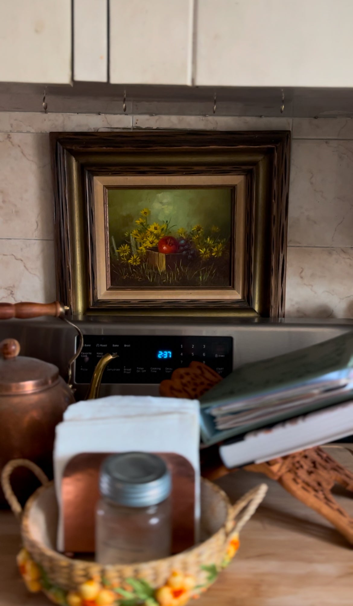 Original Fruit Still Life Signed Oil Painting in Wooden Painted Frame