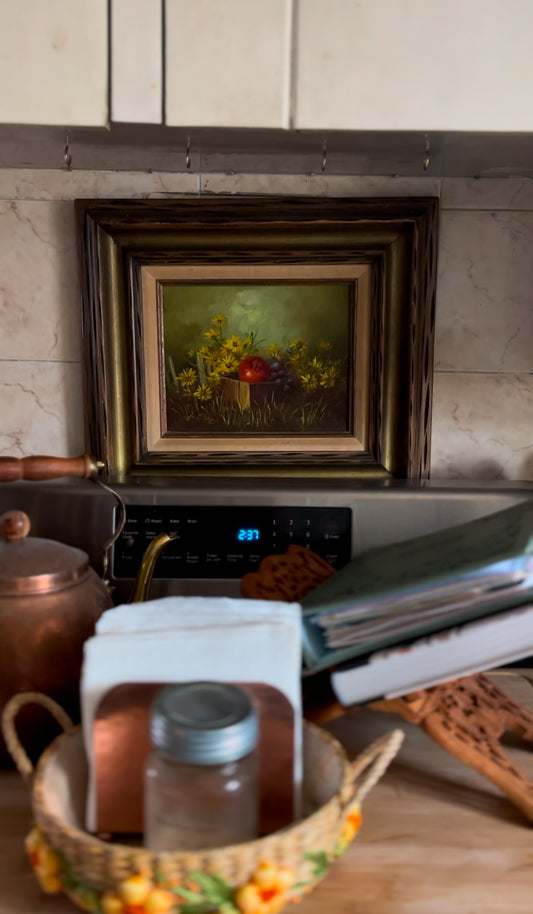 Original Fruit Still Life Signed Oil Painting in Wooden Painted Frame