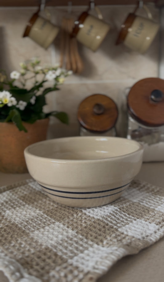 Stoneware Mixing Bowl with Blue Stripes