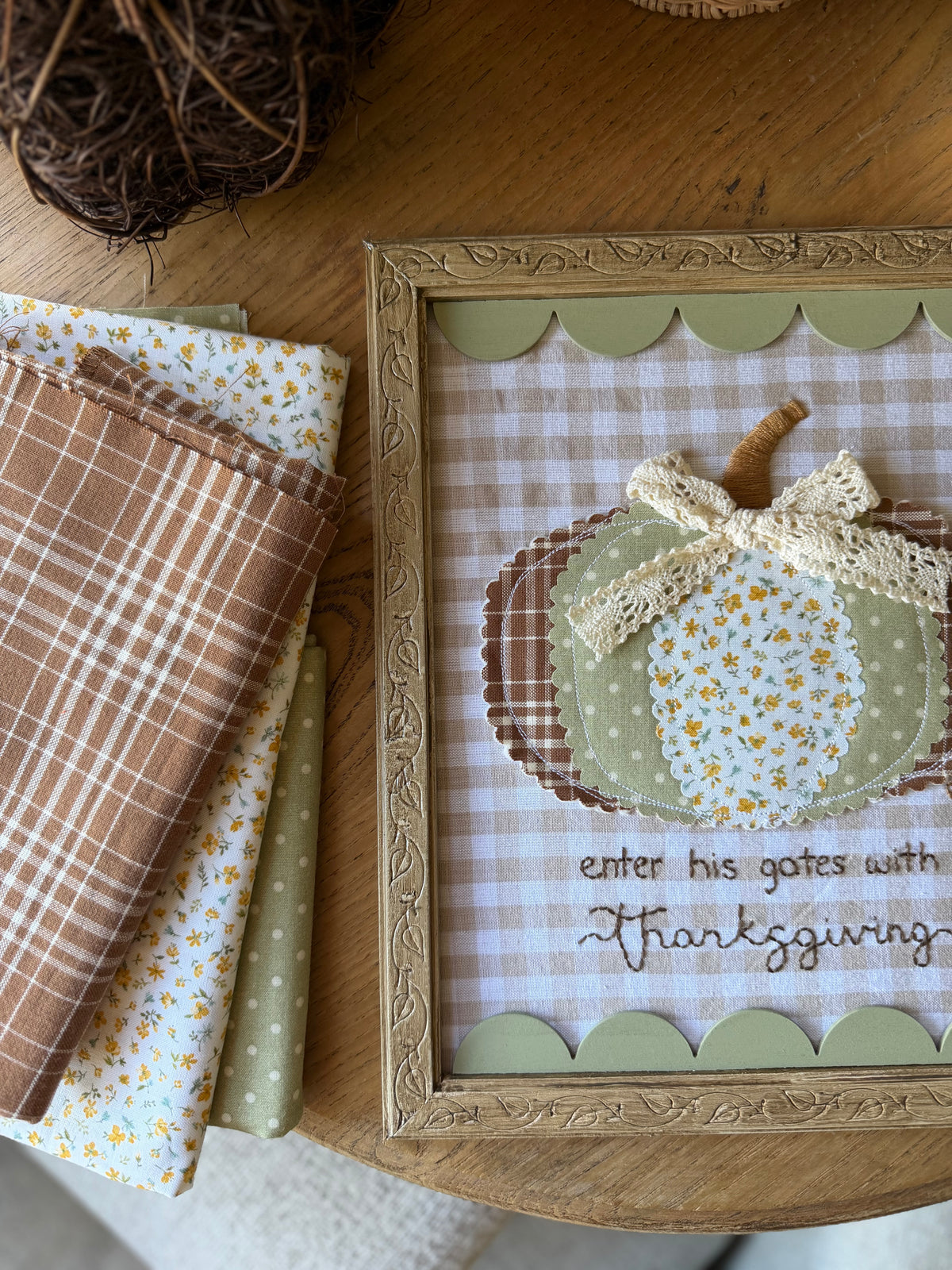 "enter his gates with thanksgiving" quilted pumpkin wall art