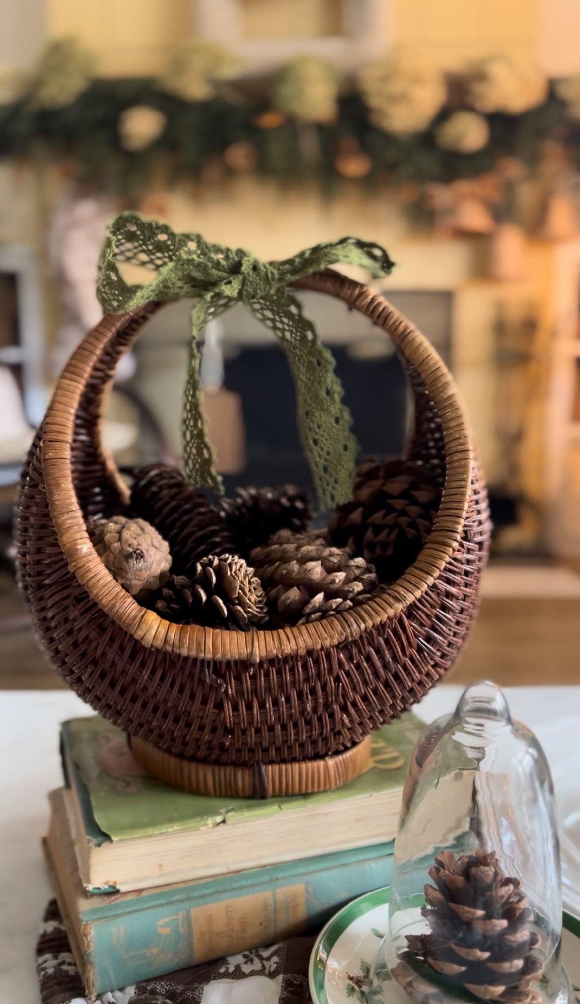 Rounded Crescent Shaped Vintage Two-Toned Storage Basket