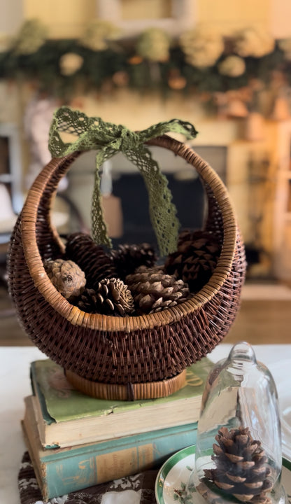 Rounded Crescent Shaped Vintage Two-Toned Storage Basket