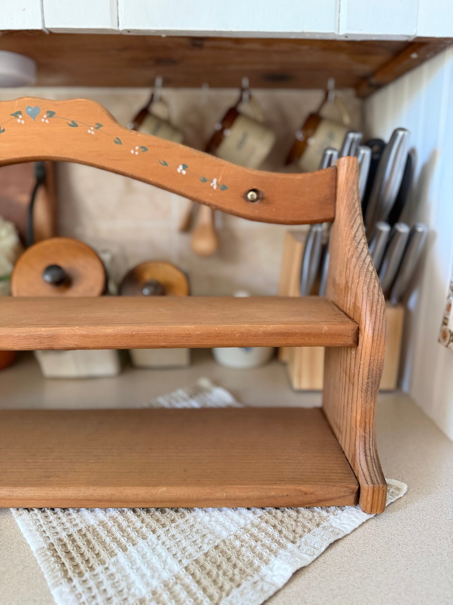 Wooden Shelf with Hand-painted Vine