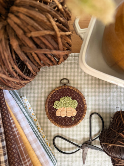 Pumpkin filled with Hydrangeas on Brown Fabric Embroidery Magnet