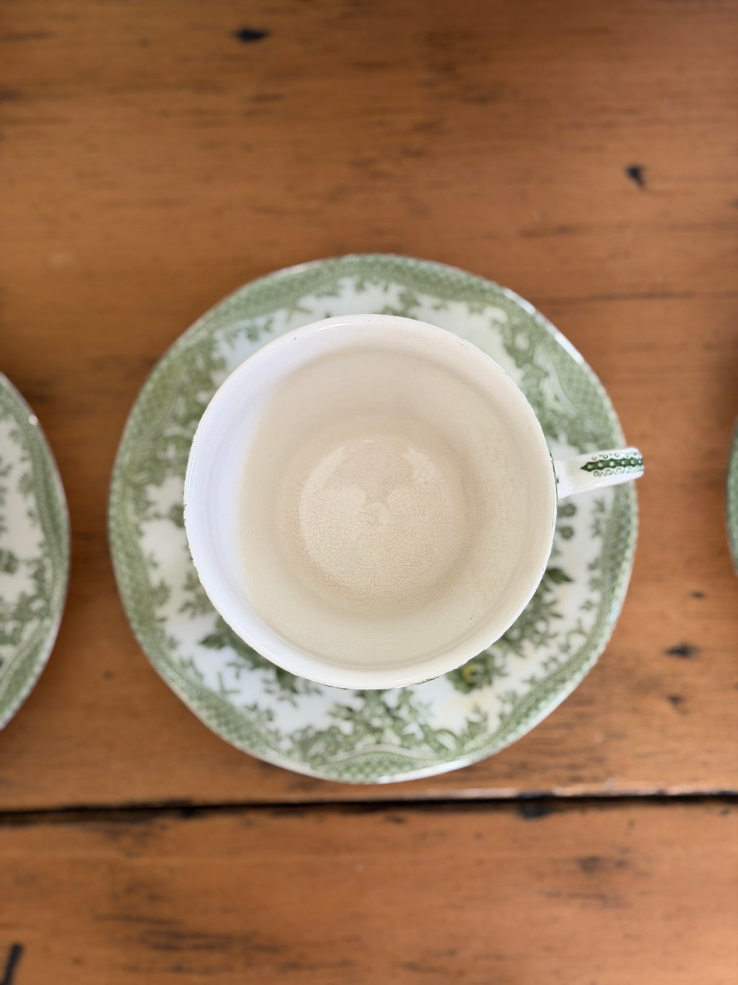 Set of 4 Enoch Wedgwood Green Floral Teacups and Saucers