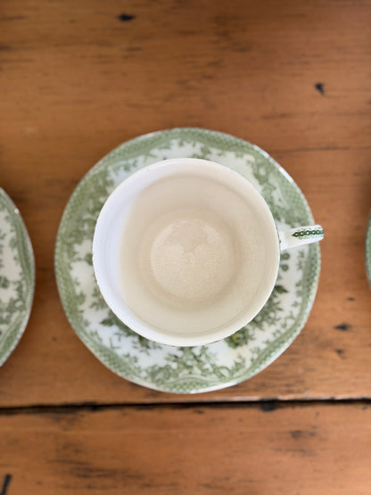 Set of 4 Enoch Wedgwood Green Floral Teacups and Saucers