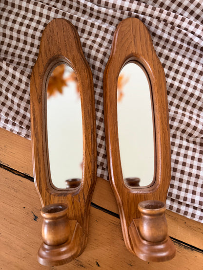 Set of 2 Mirrored Wooden Sconces