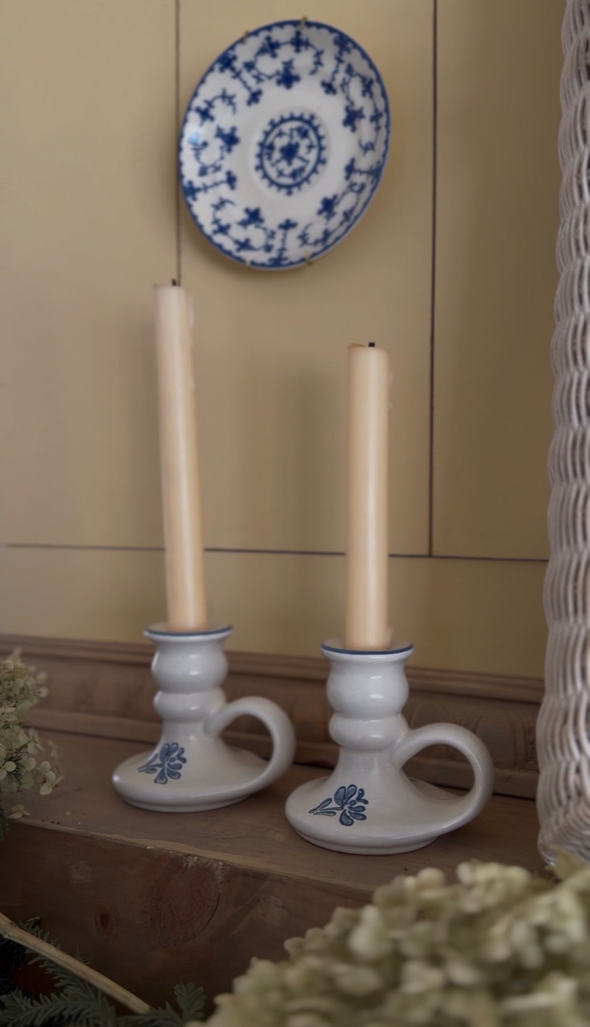 Pfaltzgraff Blue Flower Ceramic Candle Holders - set of 2 (candles not included)