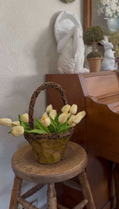 Leaf Basket with Tulips