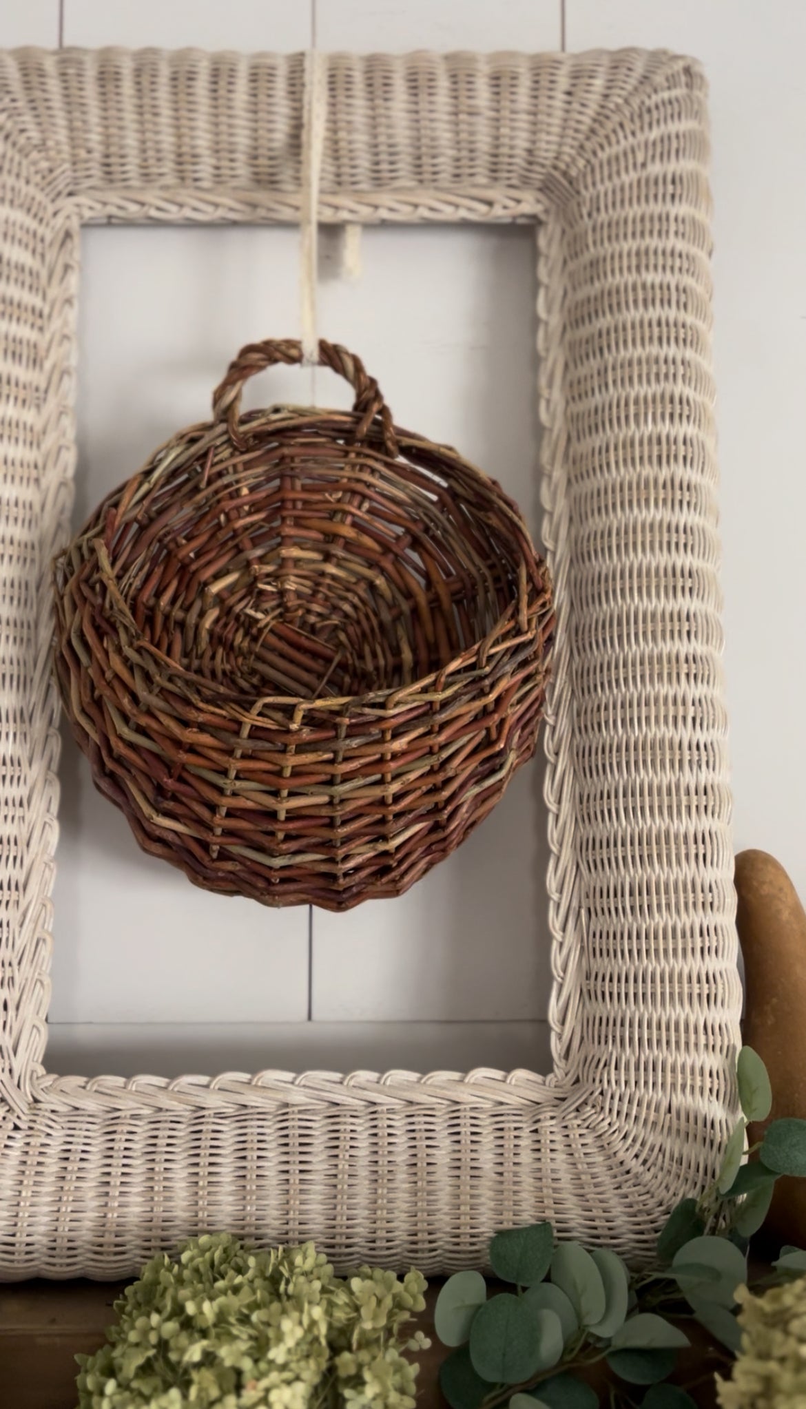 Multi-Colored Woven Stick Hanging Basket