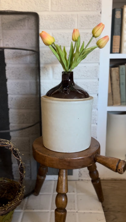 Antique "Western Stoneware" Jug Crock with Pink Tulips