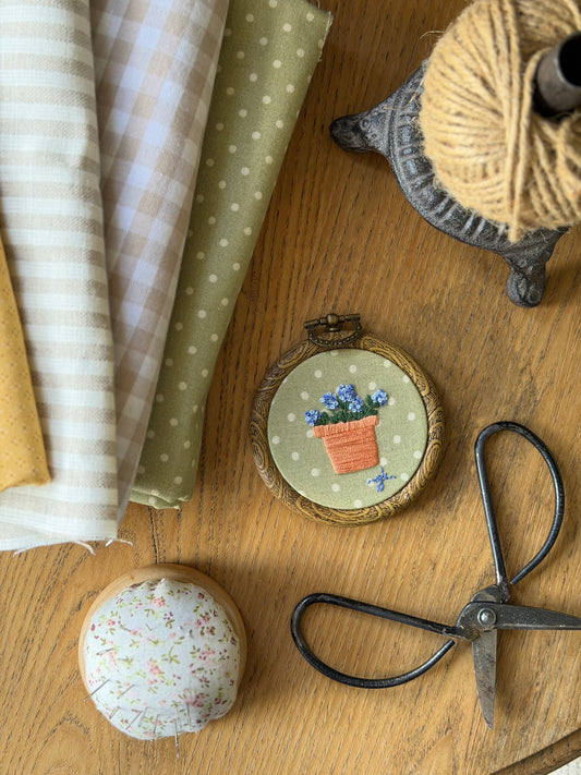Mini Terra-Cotta Blue Flower Embroidery Magnet