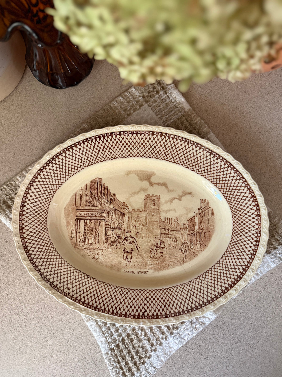 Brown Transferware "Shakespeare Land" Serving Platter made in England