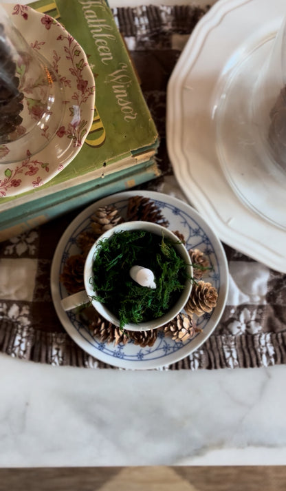 Baruether Indischblau Moss Candle Teacup and Saucer with Pinecones (4 available)