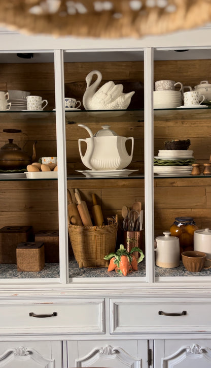 Double Handle Light Colored Woven Basket (flowers and rolling pins not included)
