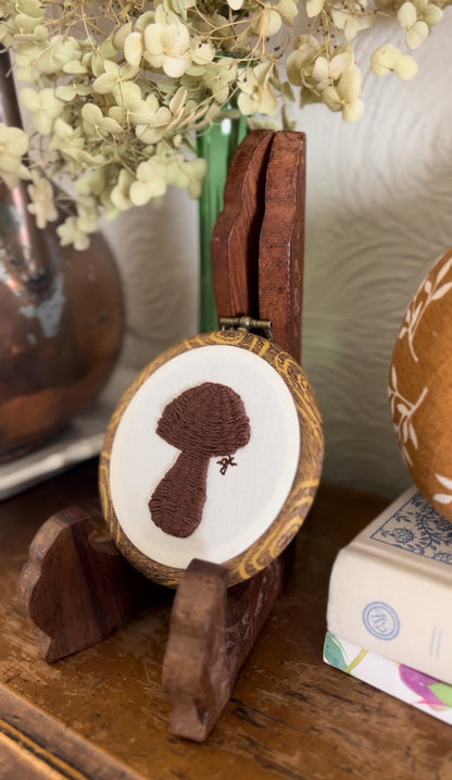 Two-Toned Wicker Mushroom Embroidery Magnet