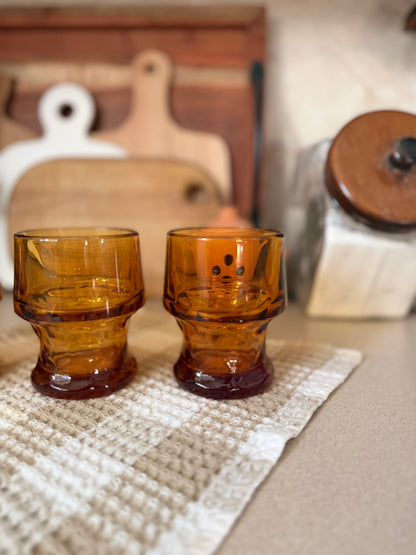 Set of 3 Vintage Libbey Georgian Amber Glasses