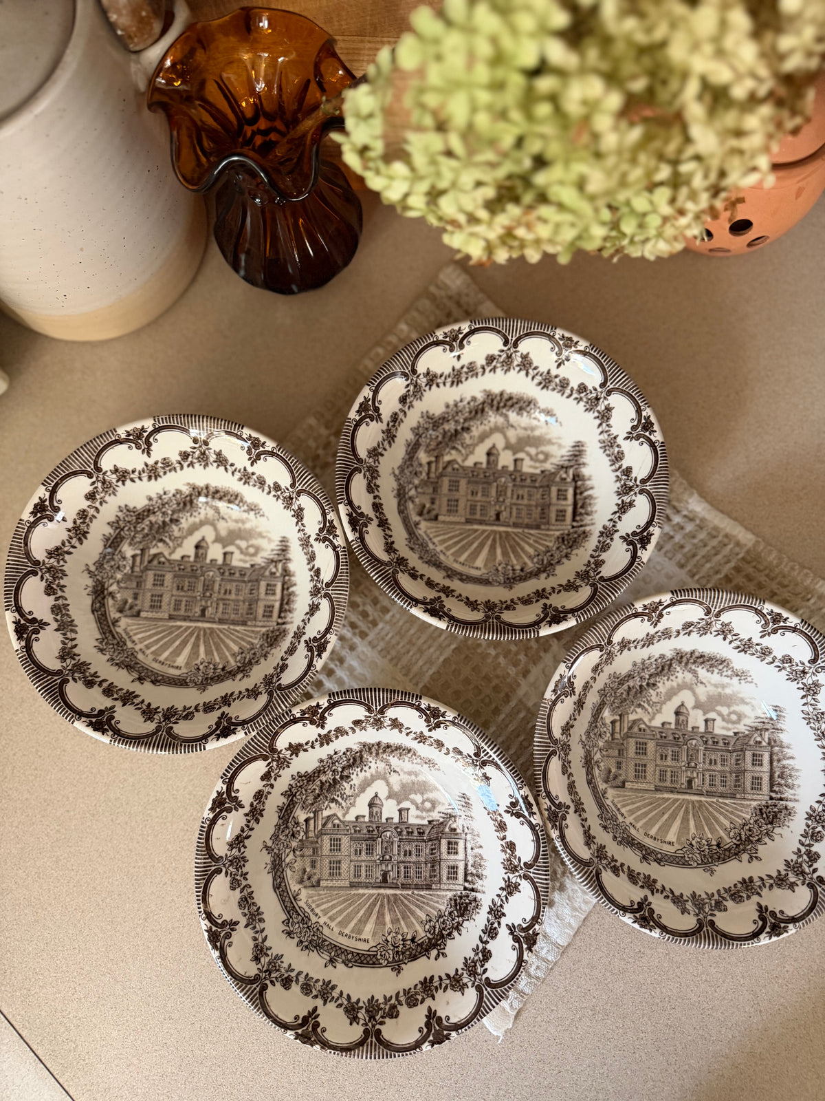 Set of 4 Brown Transferware Bowls by English Ironstone Tableware