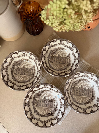 Set of 4 Brown Transferware Bowls by English Ironstone Tableware