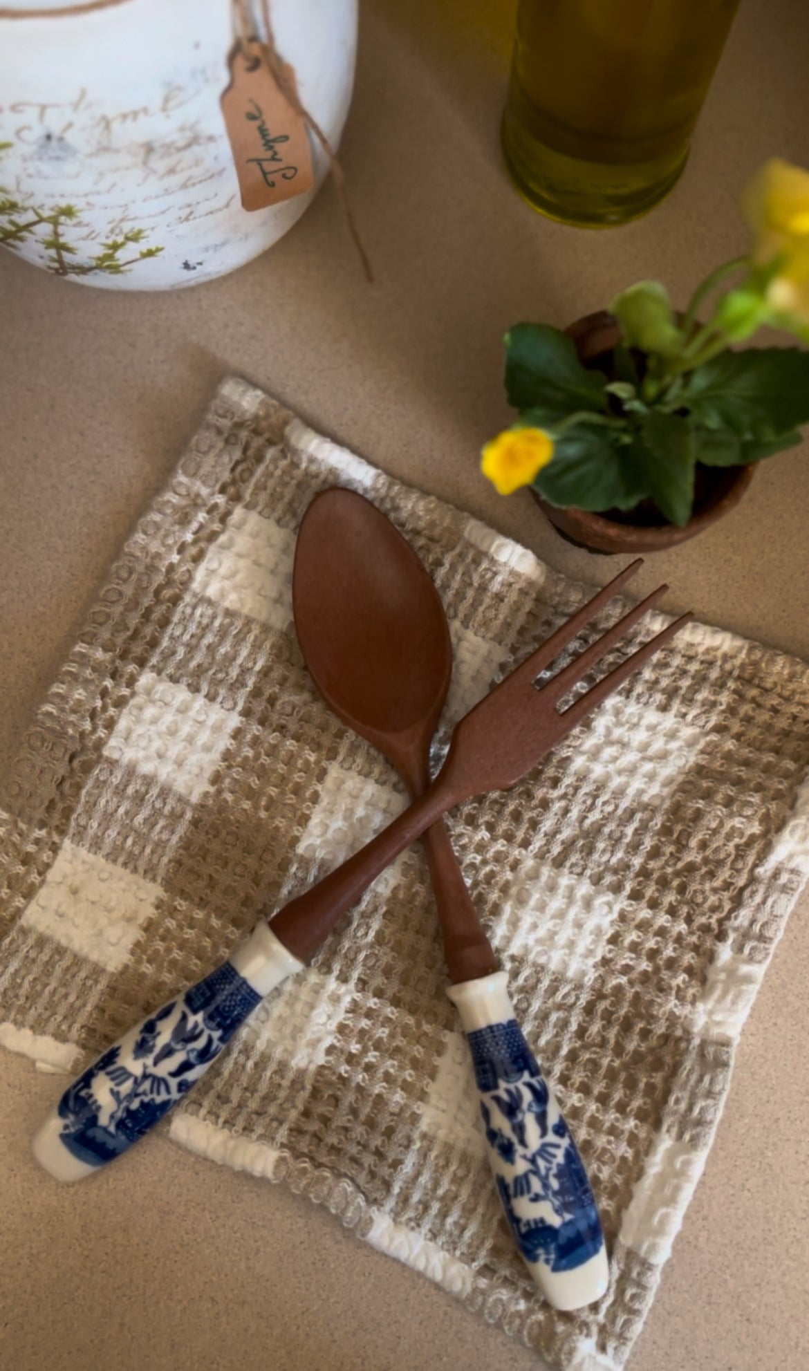 Blue Willow Salad Spoon and Fork Set