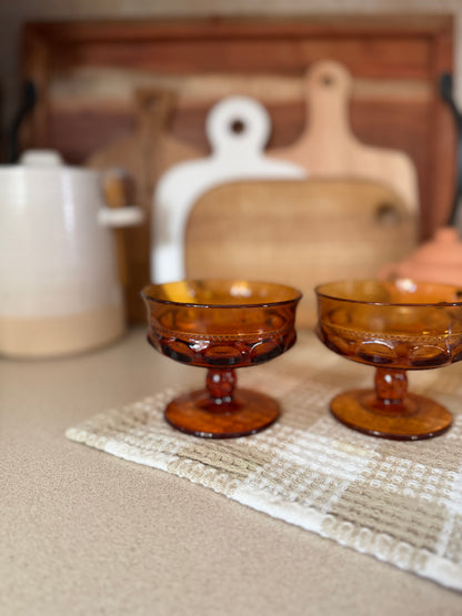 Set of 3 Vintage King's Crown Thumbprint Dessert Glasses by Indiana Glass
