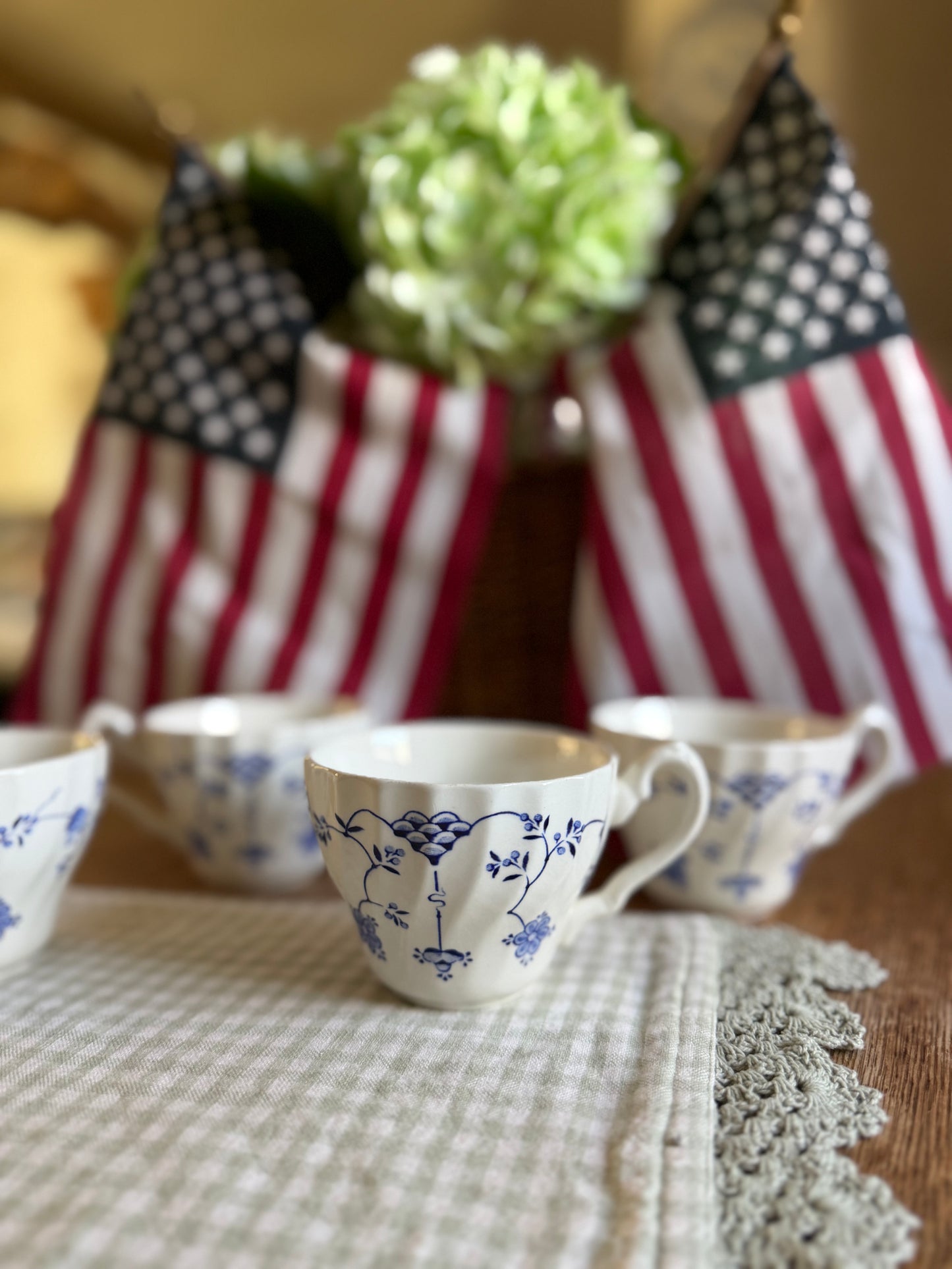 Set of 4 Blue Floral Myott Finlandia Teacups made in England