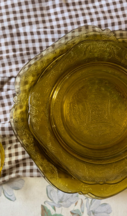 Set of Vintage Madrid Amber Depression Glass Dinnerware by Federal Glass Company (26 piece set)