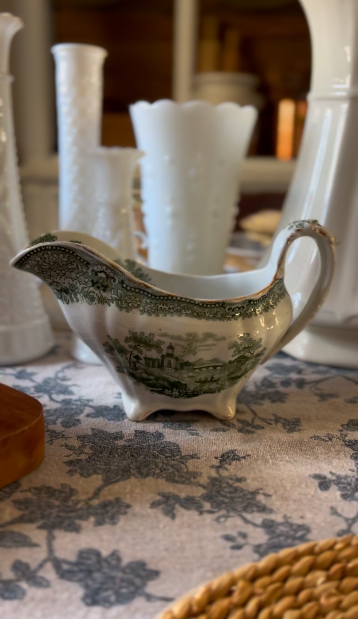 Ridgways England Grecian Green Ironstone Gravy Boat