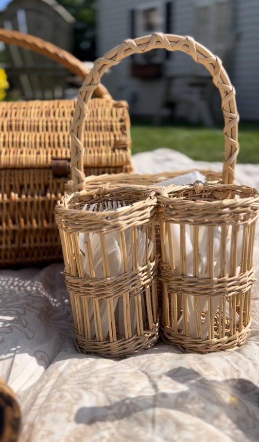 Vintage Wicker Bottle Carrier Basket