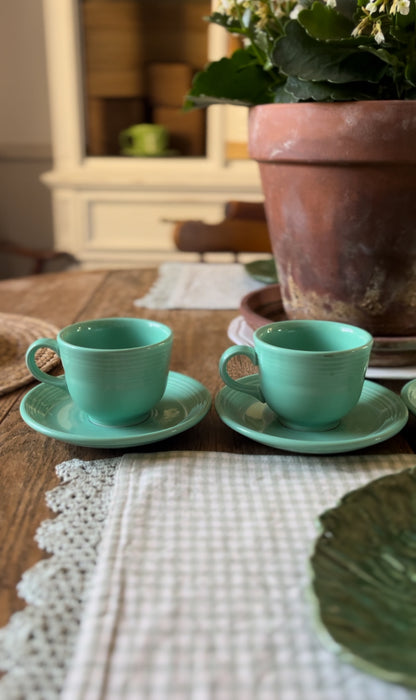 Set of 4 Fiesta Mint Green Teacups and Saucers by Homer Laughlin