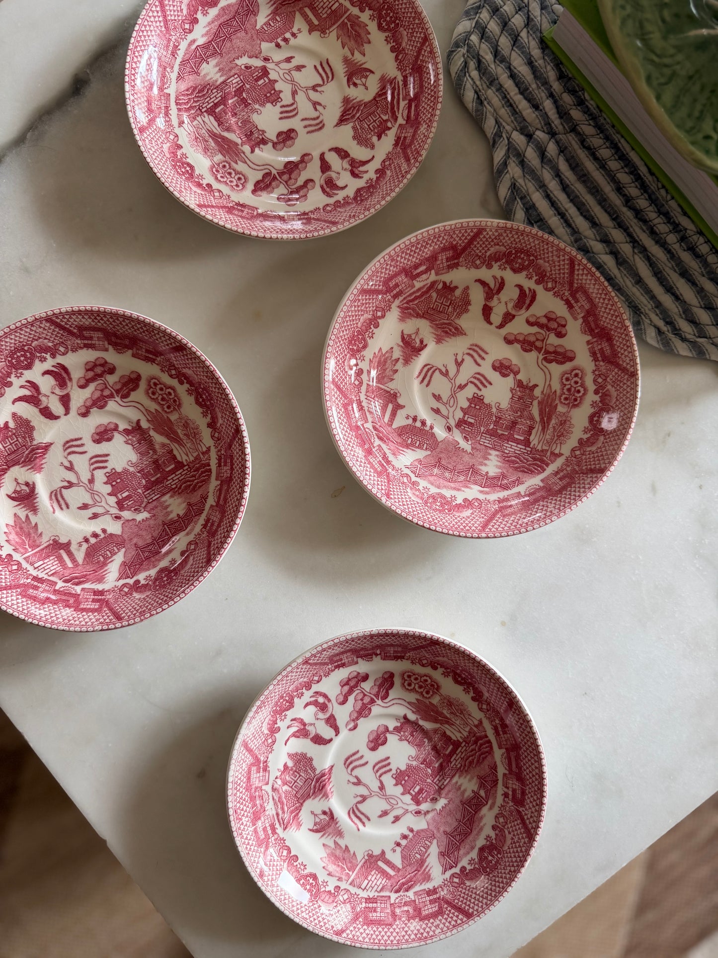 Red "Willow Pattern" Saucers made in Japan - (3 available)