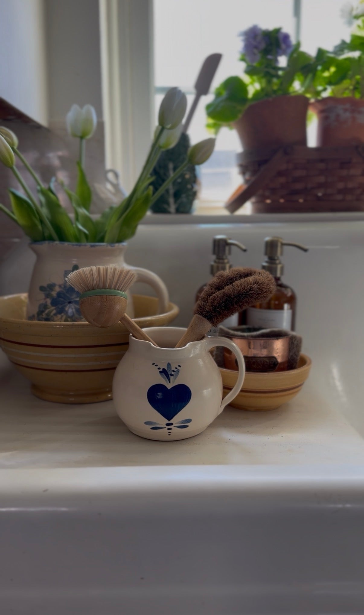 East Texas Pottery Pitcher with Blue Heart Design