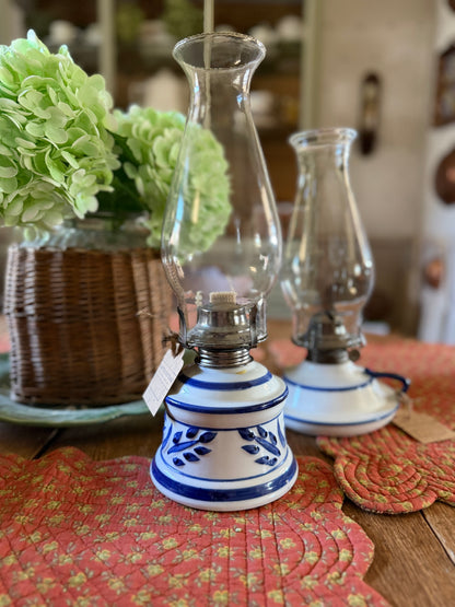 Blue and White Pottery Oil Lamps Made in the USA (sold separately)