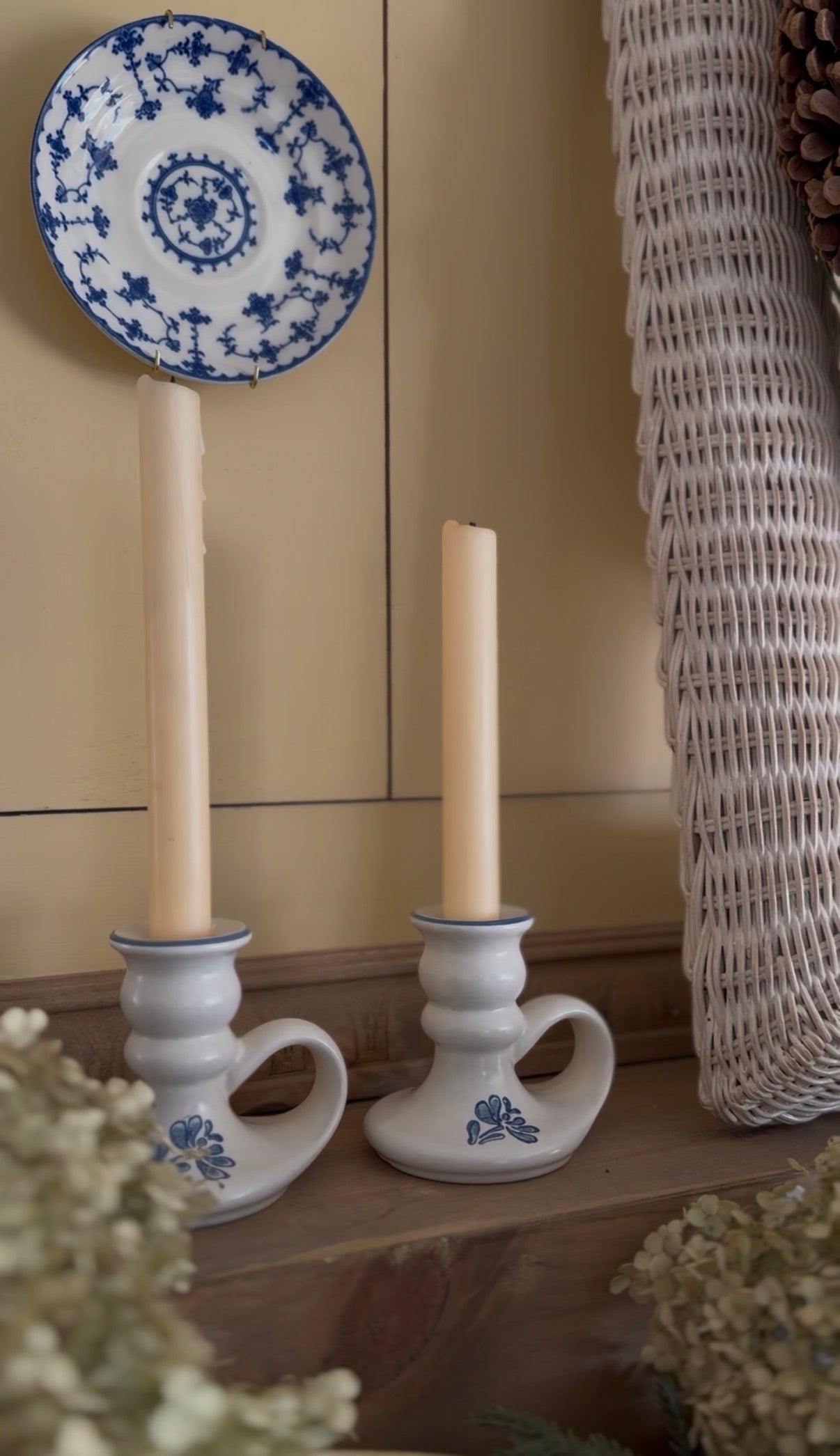 Pfaltzgraff Blue Flower Ceramic Candle Holders - set of 2 (candles not included)