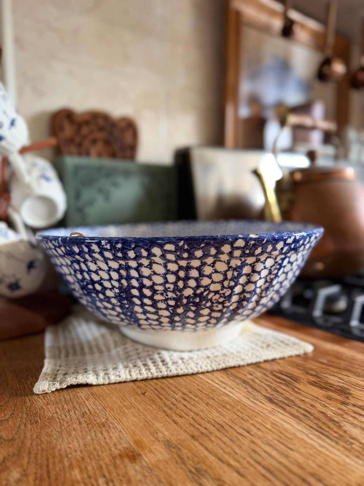 Ceramic Bowl with Blue Sponge Design made in Italy