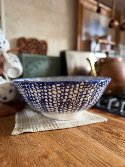 Ceramic Bowl with Blue Sponge Design made in Italy