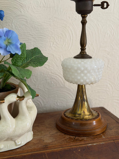 Vintage Brass, Wood, and Milk-glass Lamp