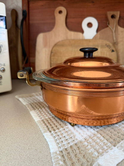 Pyrex Serving Dish with Copper Carrier and Lid