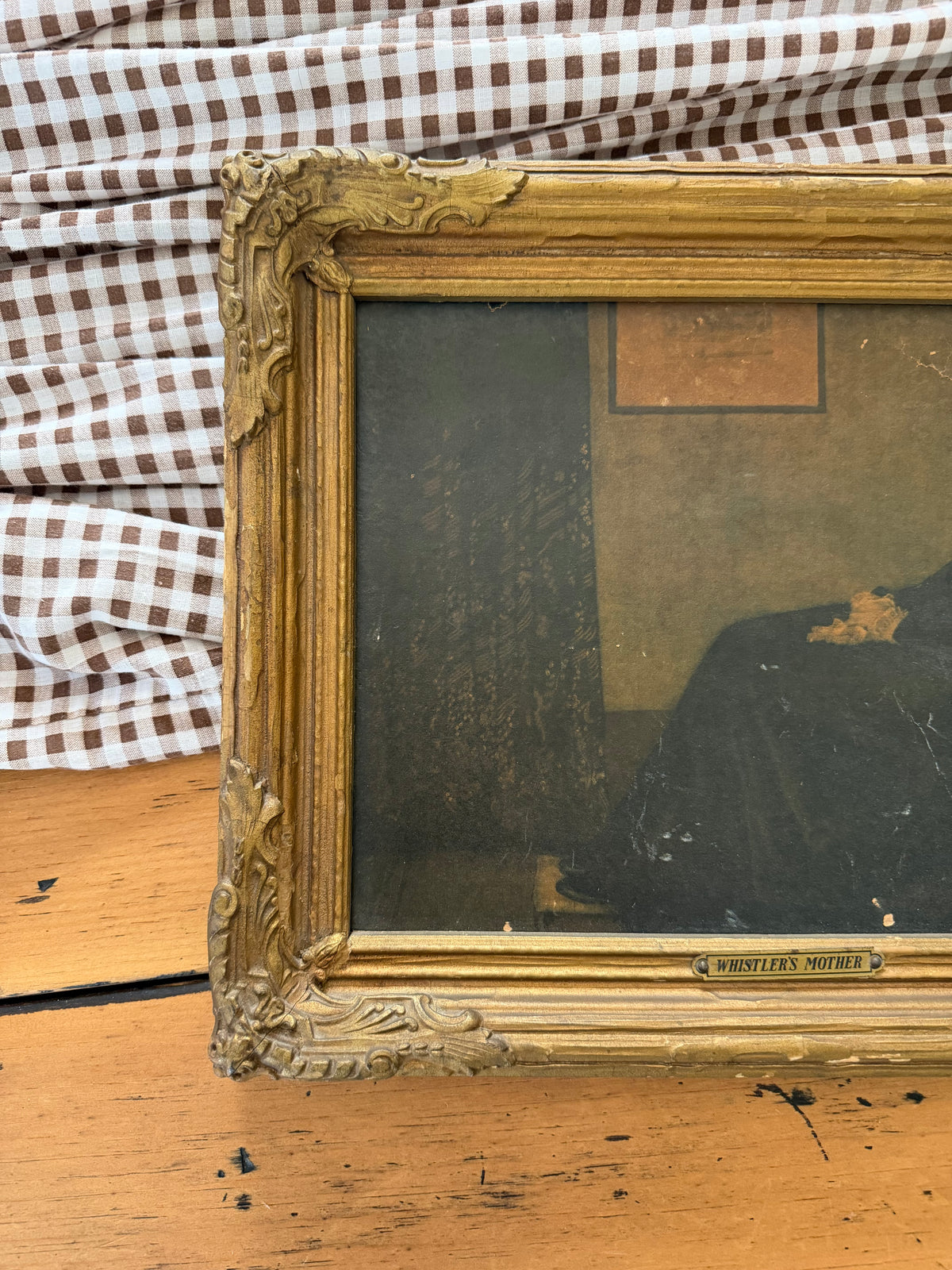 Vintage Art Print of the "Whistler's Mother" in a Chunky Ornate Gold Wooden Frame
