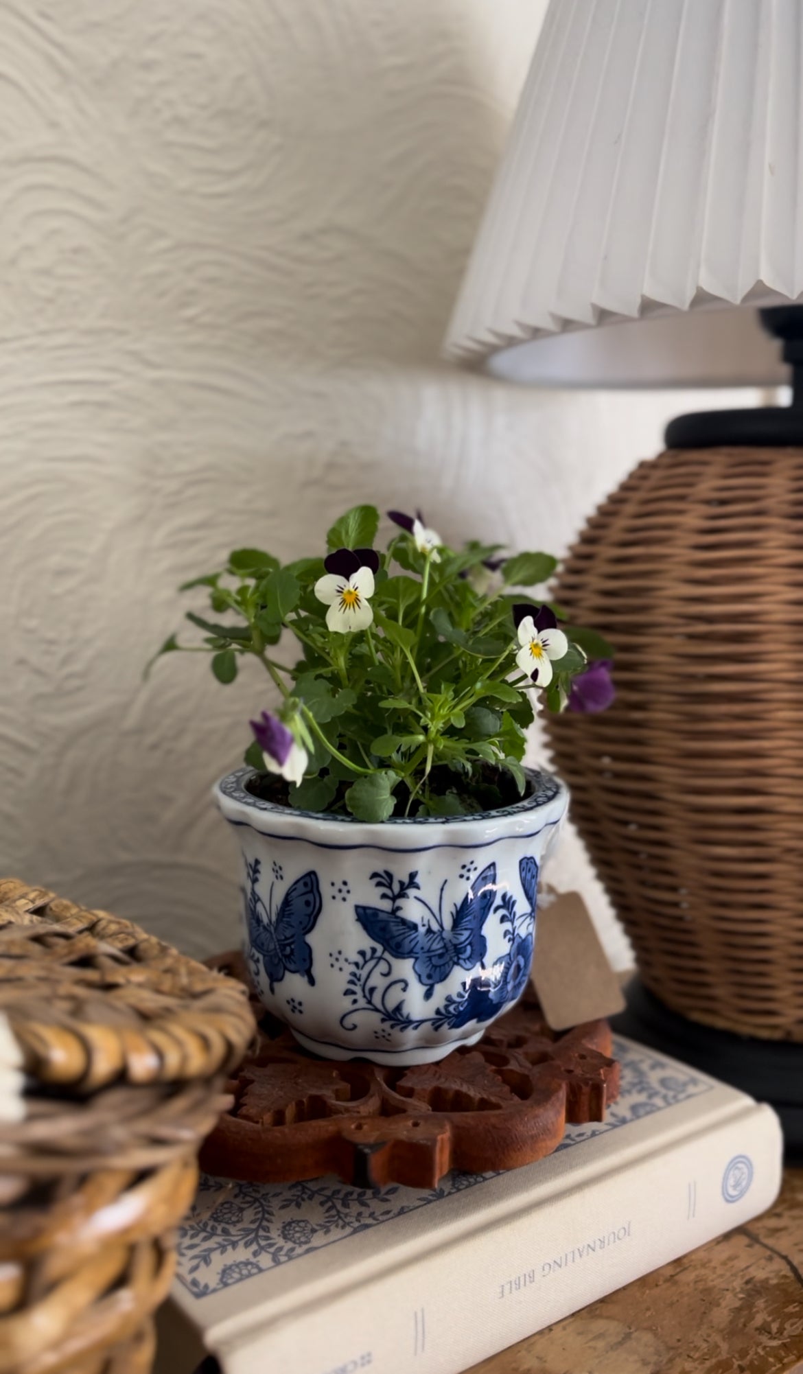 Small Chinoiserie Planter with Blue Butterfly Pattern