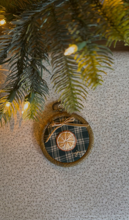 Small Dried Orange Green Flannel Embroidery Ornament