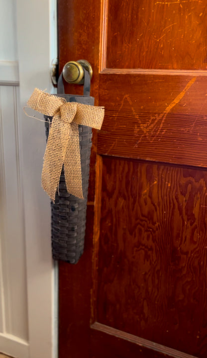 Skinny Wicker Hanging Basket with Burlap Bow (1 left)