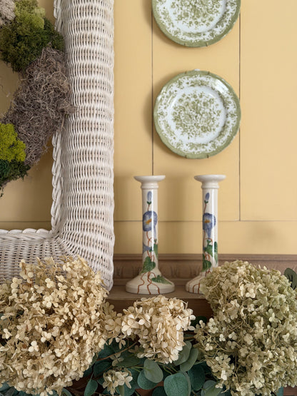 Hand-painted Morning Glory Ceramic Candle Holders made in Italy